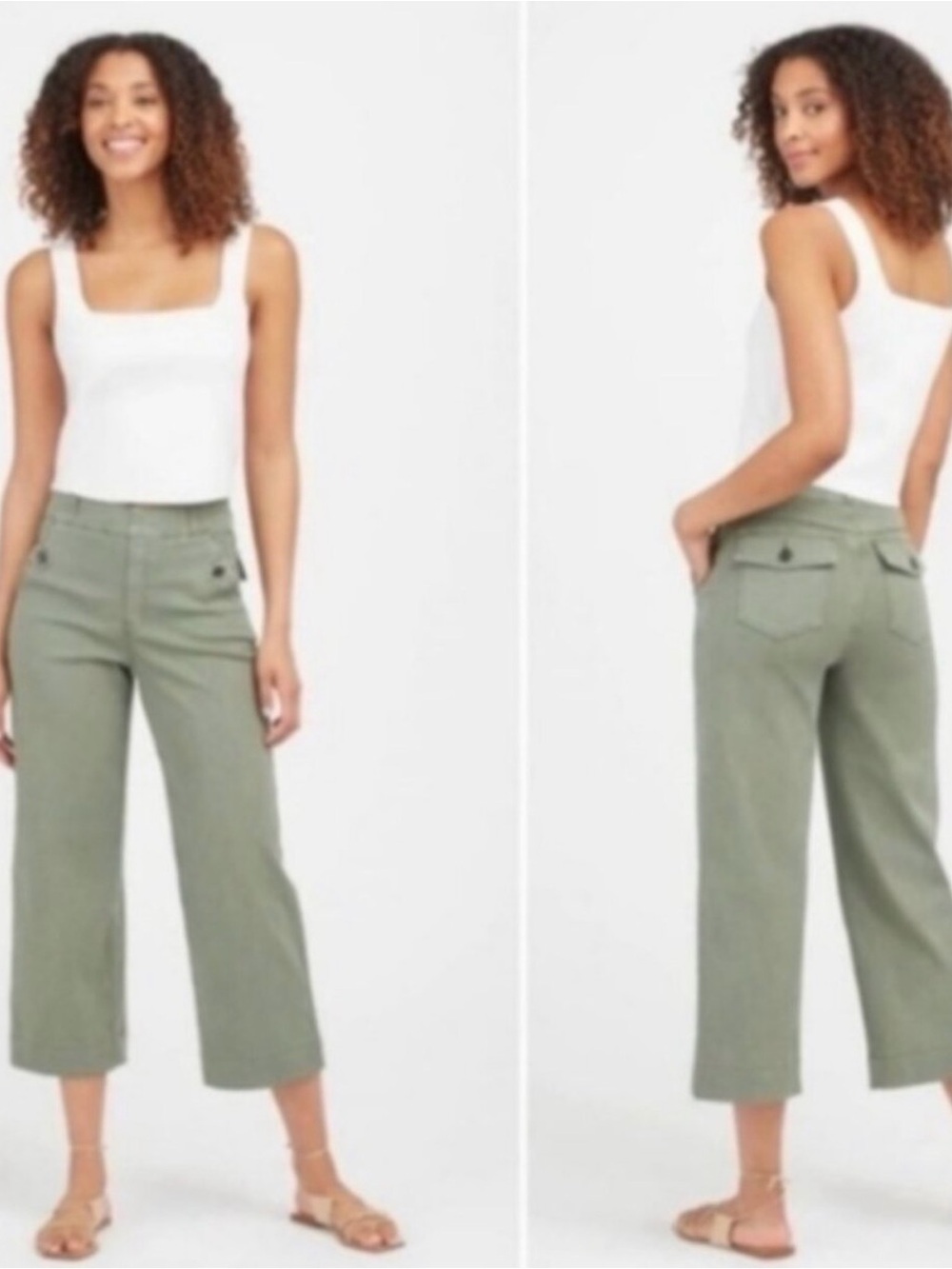 Spanx High-Rise Wide-Leg Crop Pants in Olive Green